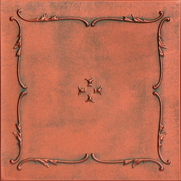 A La Maison Ceilings Spring Buds 1.6 ft. x 1.6 ft. Glue Up Foam Ceiling Tile in Copper Patina