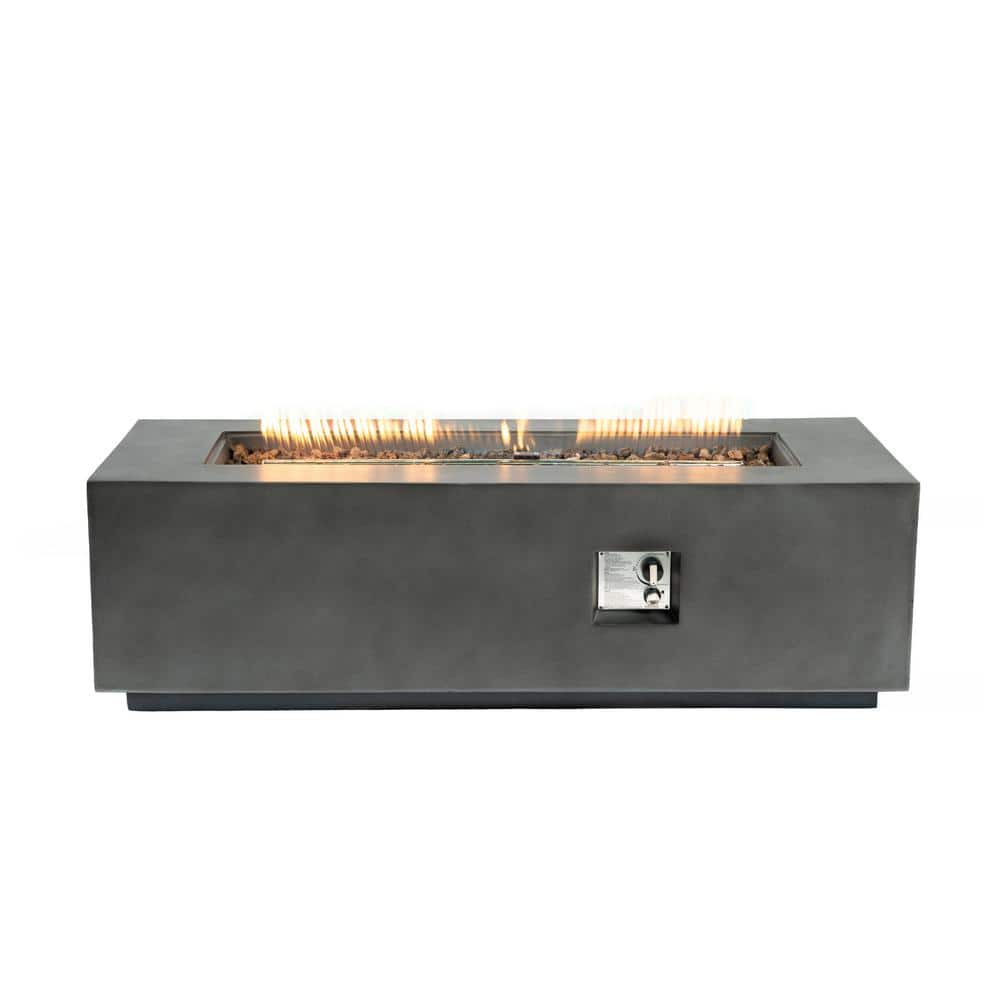 60 in. 60,000 BTU Rectangular Concrete Outdoor Propane Gas Fire Pit Table with Lava Rocks and Waterproof Cover