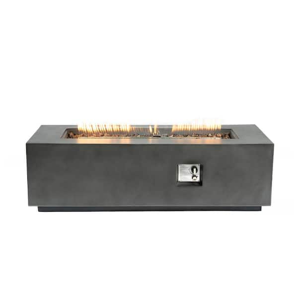 60 in. 60,000 BTU Rectangular Concrete Outdoor Propane Gas Fire Pit Table with Lava Rocks and Waterproof Cover