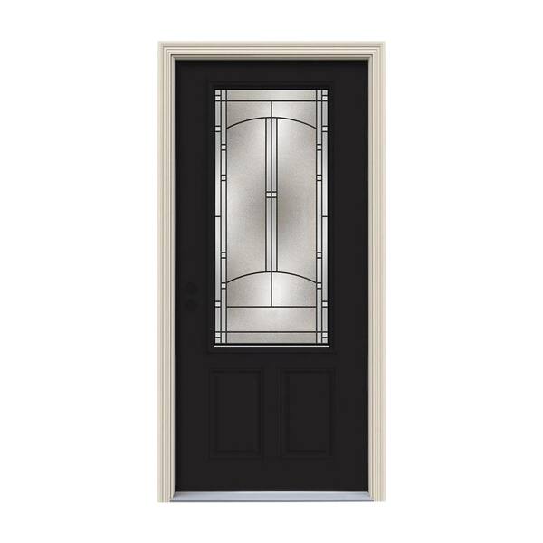 JELD-WEN 36 in. x 80 in. 3/4 Lite Idlewild Black w/ White Interior Steel Prehung Right-Hand Inswing Front Door