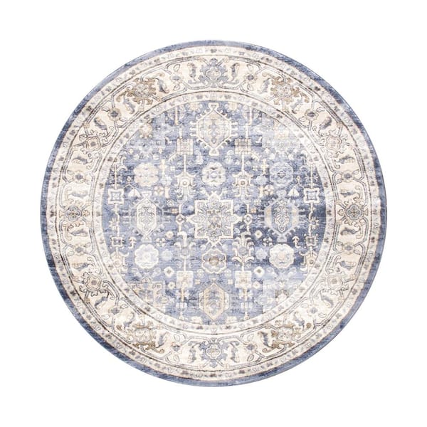 Amadeus Blue/Ivory 8 ft. x 8 ft. Round Oriental Area Rug