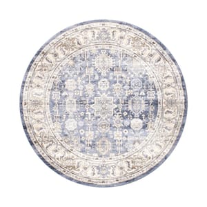 Amadeus Blue 8 ft. x 8 ft. Round Polypropylene and Polyester Oriental Area Rug