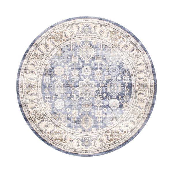 Pasargad Home Amadeus Blue 8 ft. x 8 ft. Round Polypropylene and Polyester Oriental Area Rug