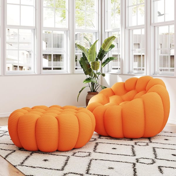 (2-Piece) Bubble Armless Couch, 49 in. Orange Mesh Fabric Armless Modular Sectional Sofa Floor Living Room Set