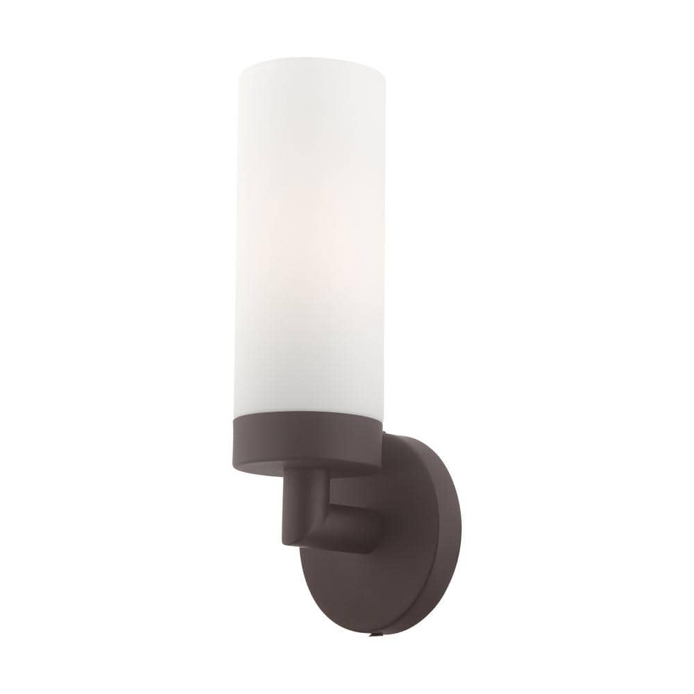 Aero Bronze 1-Light Wall Sconce with Satin Opal White Glass