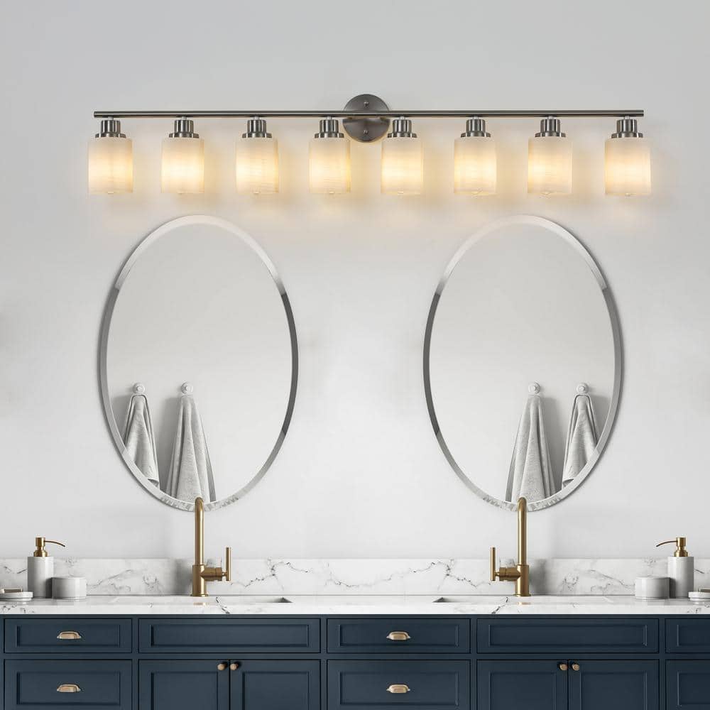 52 in. 8-Light Brushed Nickel Vanity Light Wall Sconce w/ Frosted Glass Shades (No Bulbs) price history on PriceWatchPro