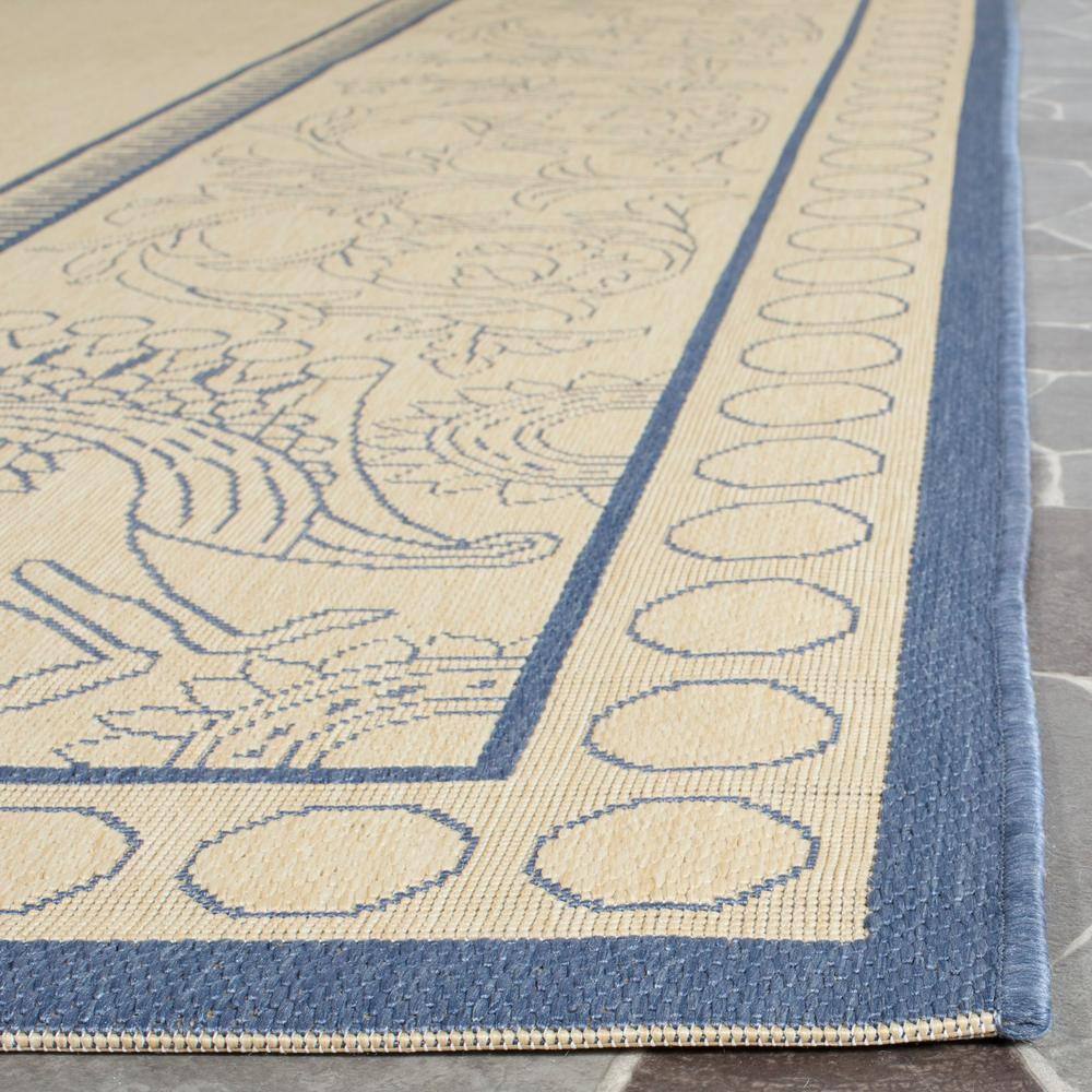 Natural and Blue Baroque Print Outdoor Area Rug