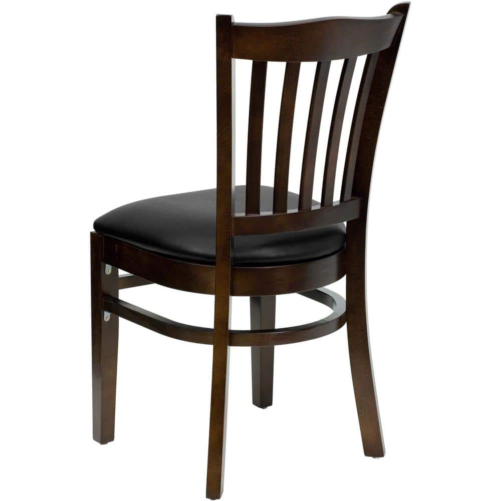High Slat Windsor Side Chair in Walnut with Black Vinyl Seat