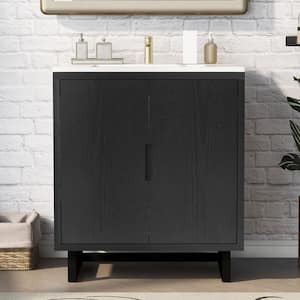 29.5 in. W x 18.1 in. D x 35.1 in. H Single Sink Freestanding Bath Vanity in Black with White Ceramic Top and Storage