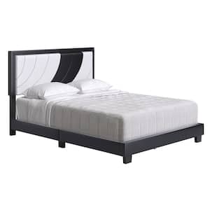 Bree Upholstered Faux Leather Platform Bed, Full, White/Black