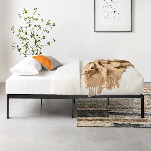 Rocky Base E 14 in. Black California King Metal Platform Bed, Patented Wide Steel Slats