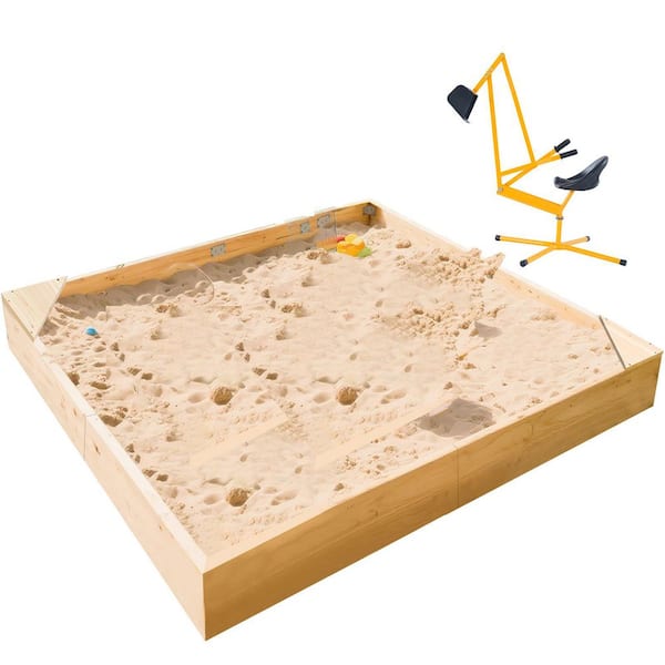 Outdoor Wood Sandbox Wooden Sandbox and Excavator Set 6 ft. W x 6 ft. L x 0.6 ft. H Square Sandbox (Included Excavator)