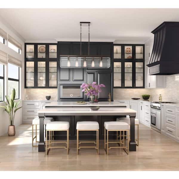 Glayse Collection 36-3/4 in. 5-Light Antique Bronze Clear Glass Modern Luxury Linear Chandelier Dining Light