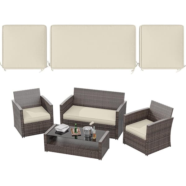 WNP 36 in. x 18 in. (3-Piece) Outdoor Patio Replacement Seat Cushions Fit for Loveseat Lounge Chair Furniture Cream