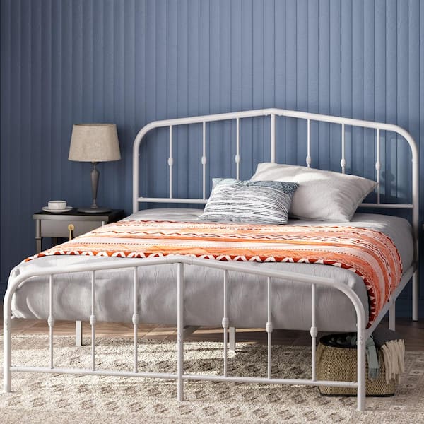 Zinus Clara White Metal Frame King Platform Bed Frame