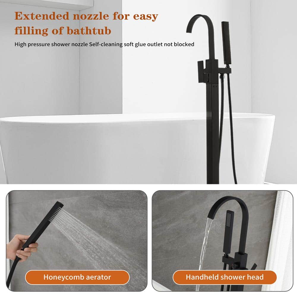 Matte Black Freestanding Tub Faucet with Hand Shower