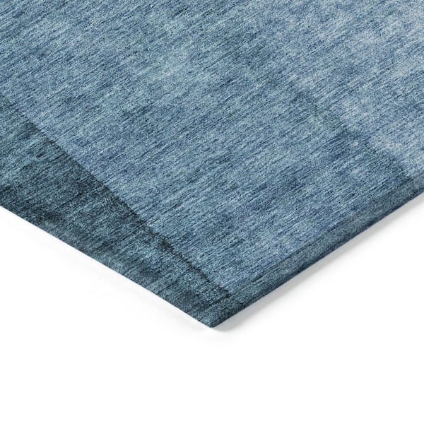 Denim Blue, Navy Blue 9 ft. x 12 ft. Woven Abstract Polyester Rectangle Indoor / Outdoor Area Rug