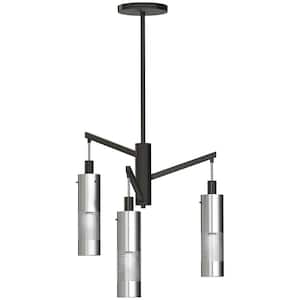 Grid 3 3-Light Black and Brushed Nickel Chandelier Grid with Steel Shades
