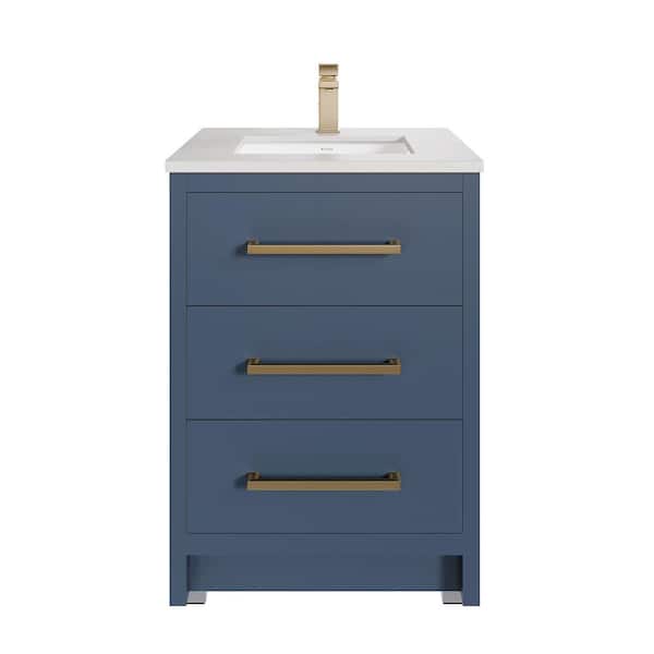 Eviva Curio 24 in. Single Sink Dark Blue Bath Vanity with White Carrara Quartz Top (Assembled)