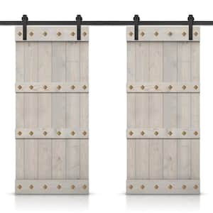 68 in. x 84 in. Silver Gray Stained DIY Pine Wood Interior Double Sliding Barn Door with Hardware Kit and Clavos