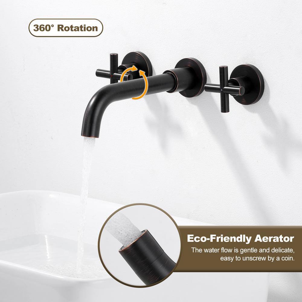 Oil Rubbed Bronze Wall Mount Double Handle Bathroom Faucet