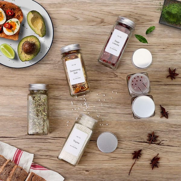 4 Tier Bamboo Non-slip Drawer, Cabinet, Countertop Spice Racks Tray Spice Organizer with 24 Jars and 216 Labels