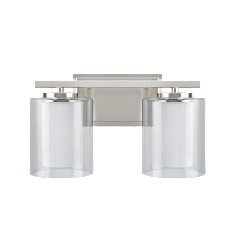 Satin Nickel 2-Light Vanity Wall Fixture with Clear Glass Shade
