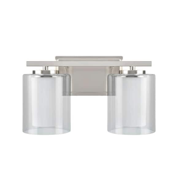 2-Light Satin Nickel Vanity Light with Clear Glass Shade