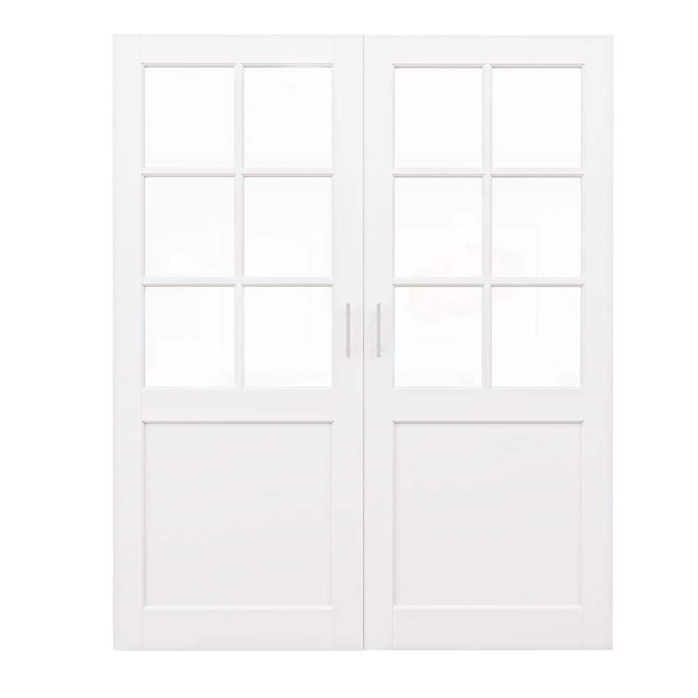 ARK DESIGN 64 in. x 80 in. 6-Lite Clear Glass Solid Core Finished Wood ...