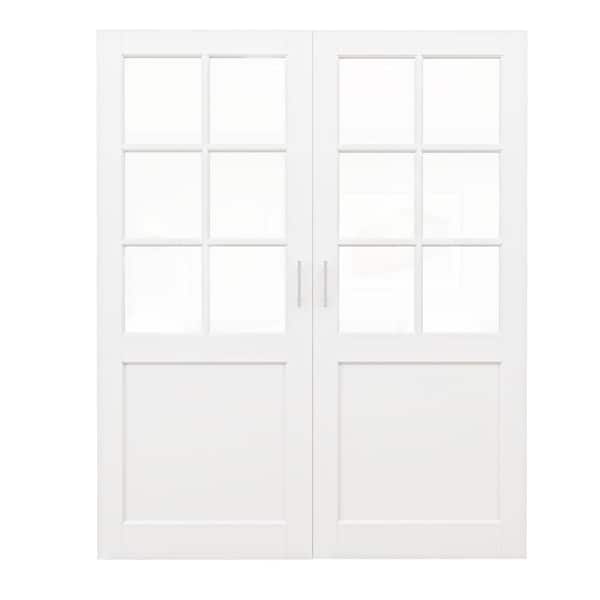64 in. x 80 in. 6-Lite Clear Glass Solid Core Finished Wood French Door without Jamb Interior Door Slab with Ball Catch