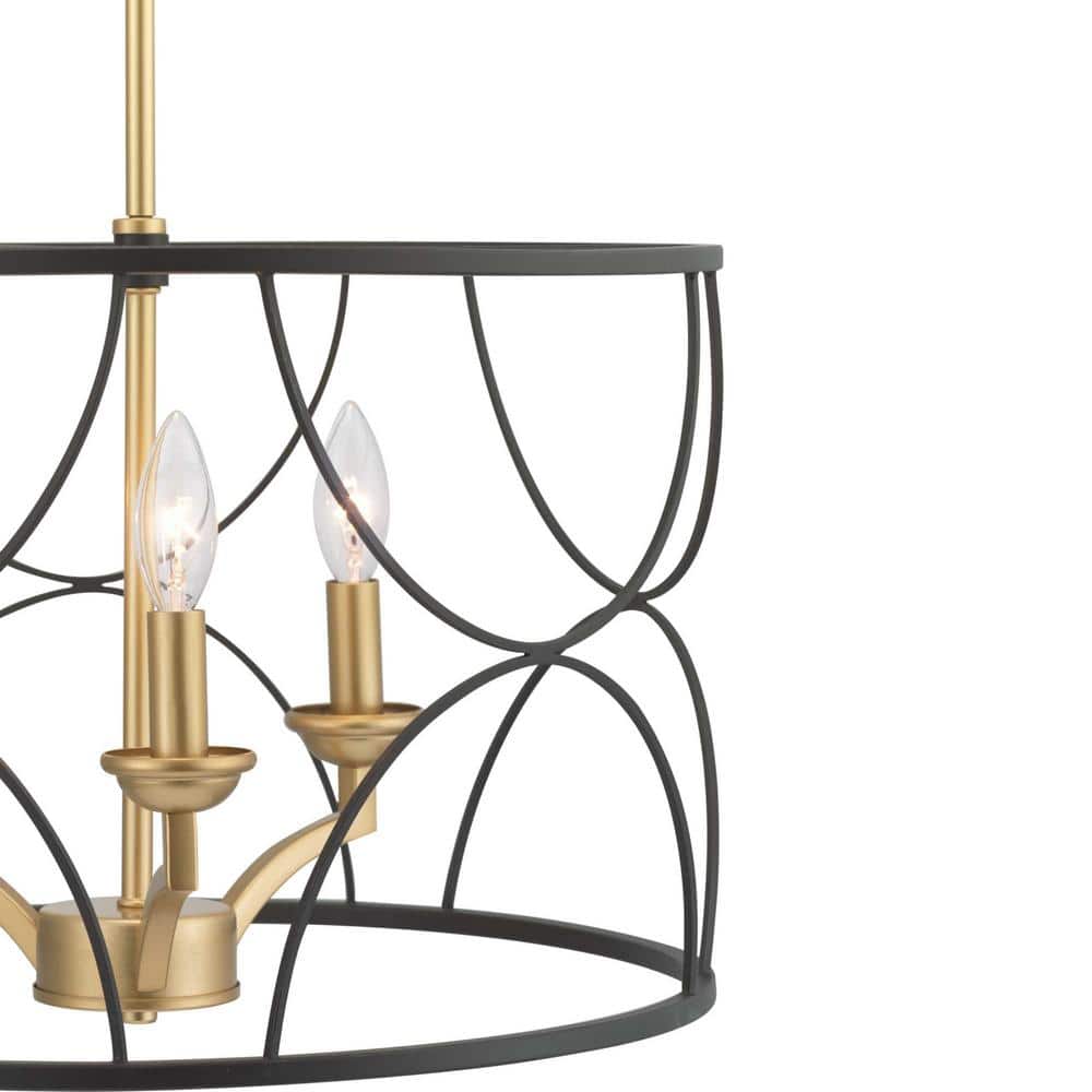 Landree Black and Brass Geometric Cage 3-Light Chandelier