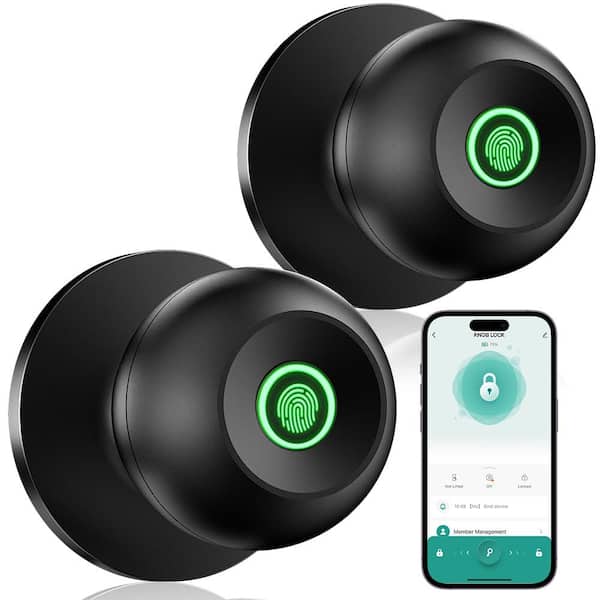 Smart Biometric Fingerprint Doorknob in Polished Black