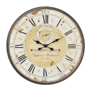 Brown Wood Distressed Wall Clock with Typography