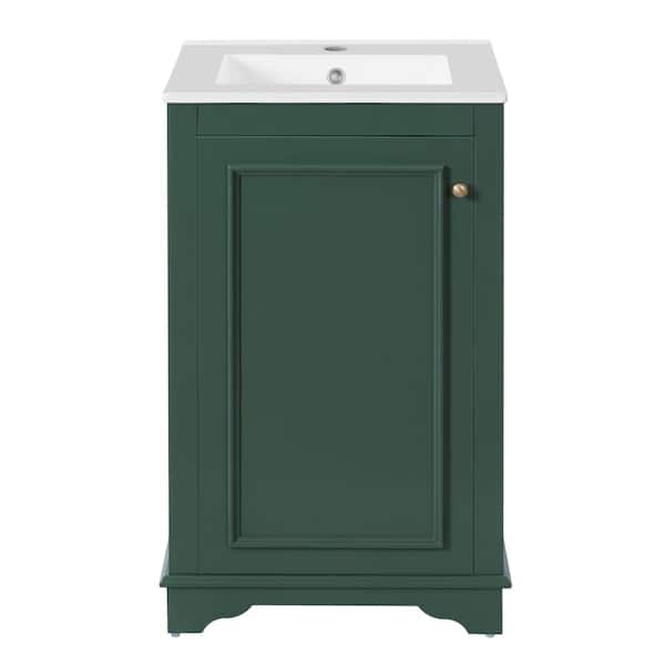 20inch Freestanding Green Bathroom Vanity with Ceramic Sink and Adjustable Shelf