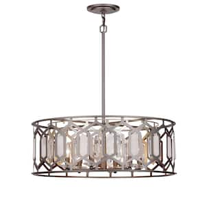 Hexly 60-Watt 6 Light Bronze and Sultry Silver Candle Pendant Light with Crystal and Alabaster Accents No Bulbs Included