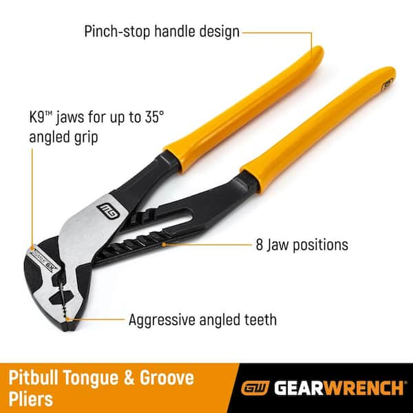 GEARWRENCH PITBULL K9 12 in. Straight Jaw Tongue and Groove Dipped 