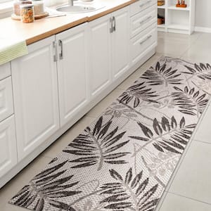 Havana Tropical Gray/Black 2 ft. x 8 ft. Palm Leaf Indoor/Outdoor Area Rug