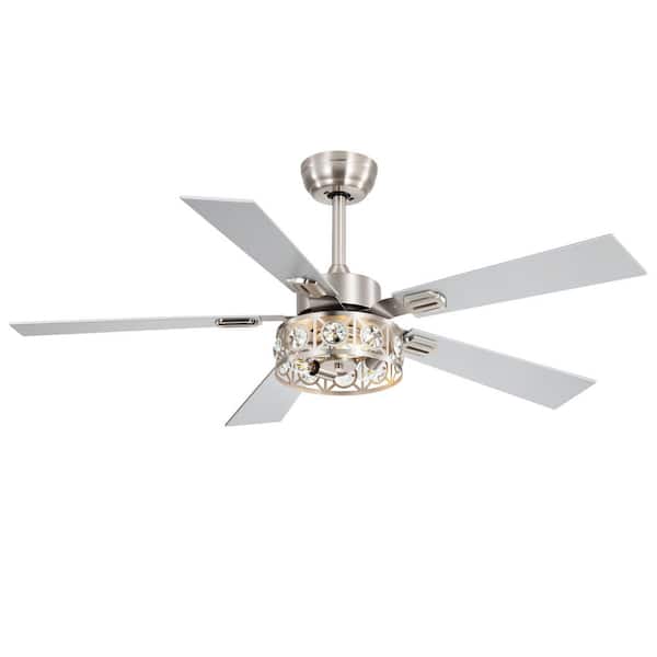 Breezary Sergio 48 in. Indoor Crystal Satin Nickel Ceiling Fans with Remote Control and Light Kit Included