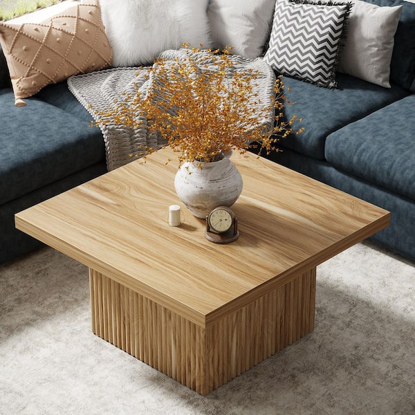 Allan 31 in. Light Brown Square Wood Coffee Table Center Table for Living Room