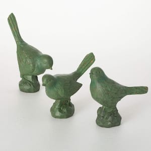 6 in., 5.5 in. And 8.25 in. Green Bird Figurine Set of 3, Resin