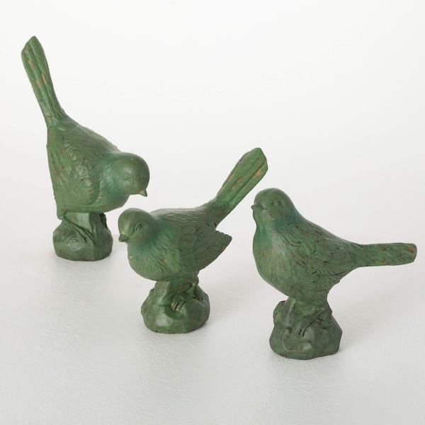 SULLIVANS 6 in., 5.5 in. And 8.25 in. Green Bird Figurine Set of 3, Resin