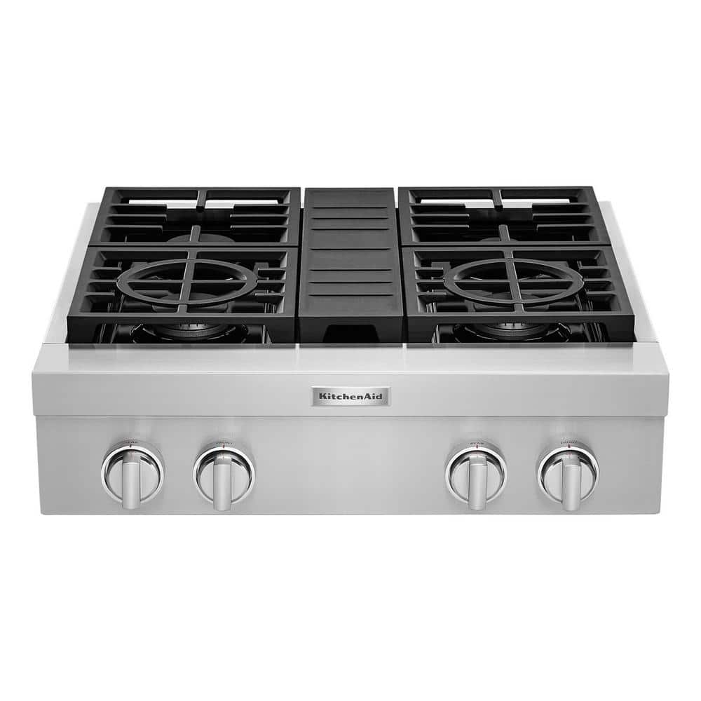 KitchenAid 30 in. Gas Commercial Cooktop with 4-Burners in Stainless Steel, Silver