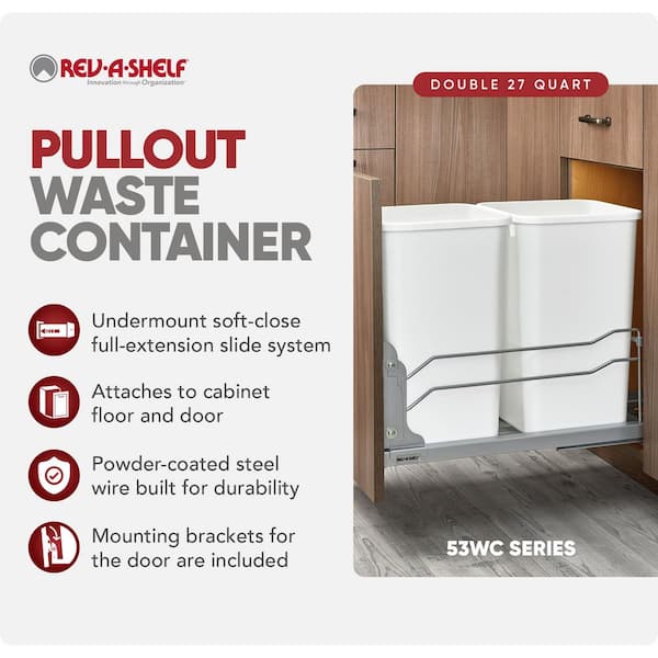 White Double Pull Out Trash Can 27 qt. with Soft-Close