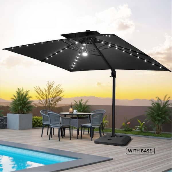 lighted offset patio umbrella Best Choice Products 10ft Solar LED Hanging Outdoor Market w/ Adjustable Tilt Its high Mojia 10x10 FT Square Cantilever