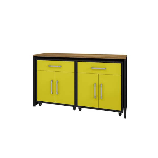 Manhattan Comfort Eiffel 59.84 in. W x 36.22 in. H x 19.69 in. D Garage Storage System in Matte Black and Yellow (3-Piece)