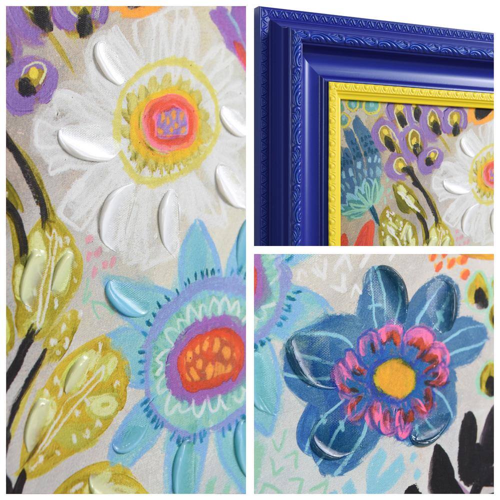 Vibrant Multicolor Floral Canvas Print with Blue and Yellow Frame