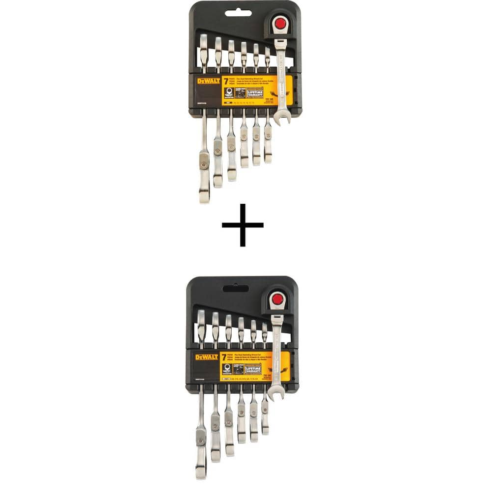 Metric Ratcheting Flex Head Combination Wrench Set and SAE Ratcheting Flex Head Combination Wrench Set (7-Piece) -  DEWALT, DWMT74196W74195