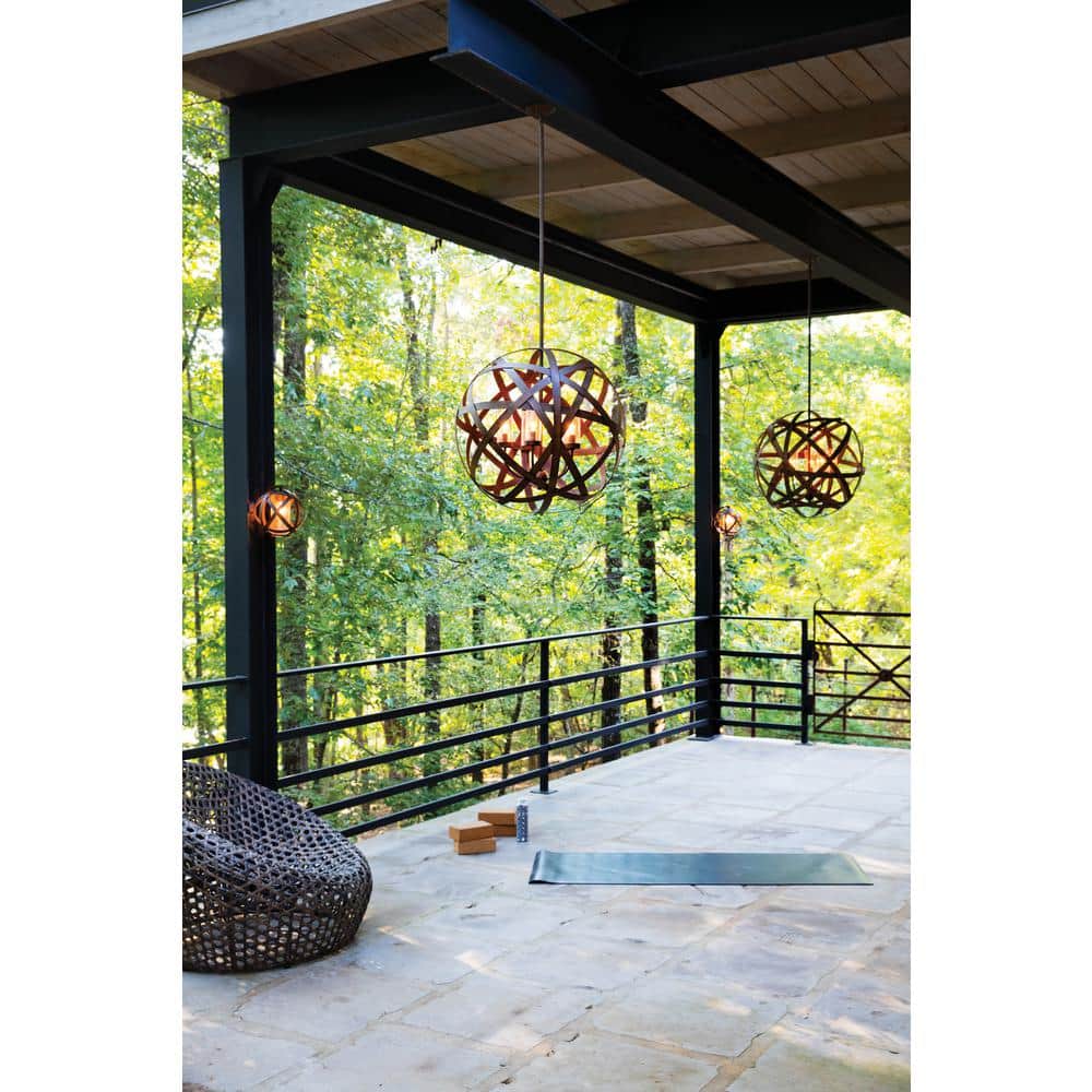 Carson Vintage Iron 5-Light Outdoor Globe Pendant with Clear Seedy Glass