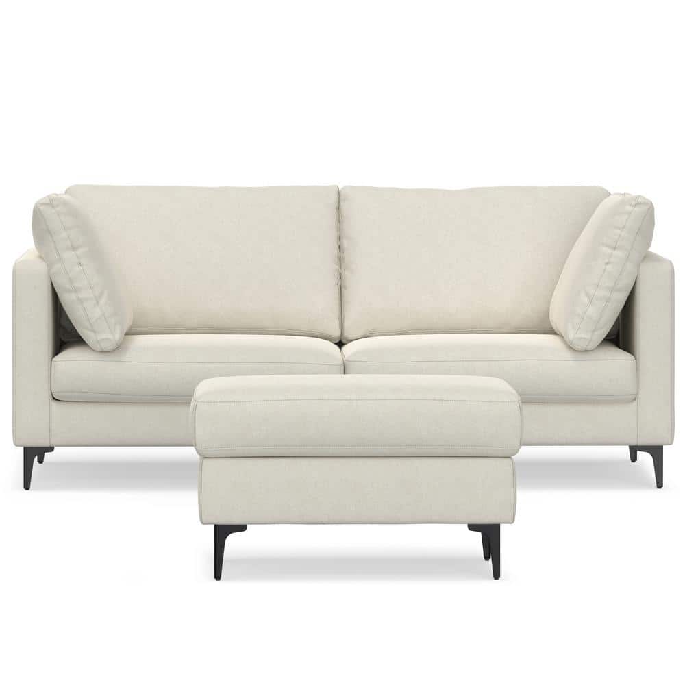 Ava 76-inch Cream Fabric Sofa and Ottoman Set