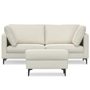Ava 76 in. Straight Arm Tightly Woven Performance Fabric Mid Century Rectangle Sofa and Ottoman Set in. Cream